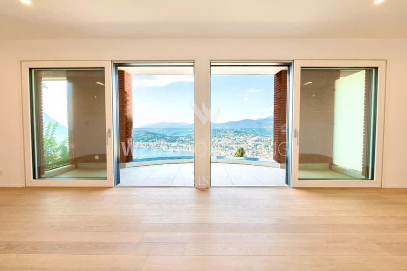 Modern semi-detached villa with private garden &amp; panoramic view of Lake Lugano in Lugano-Aldesago for sale (1)