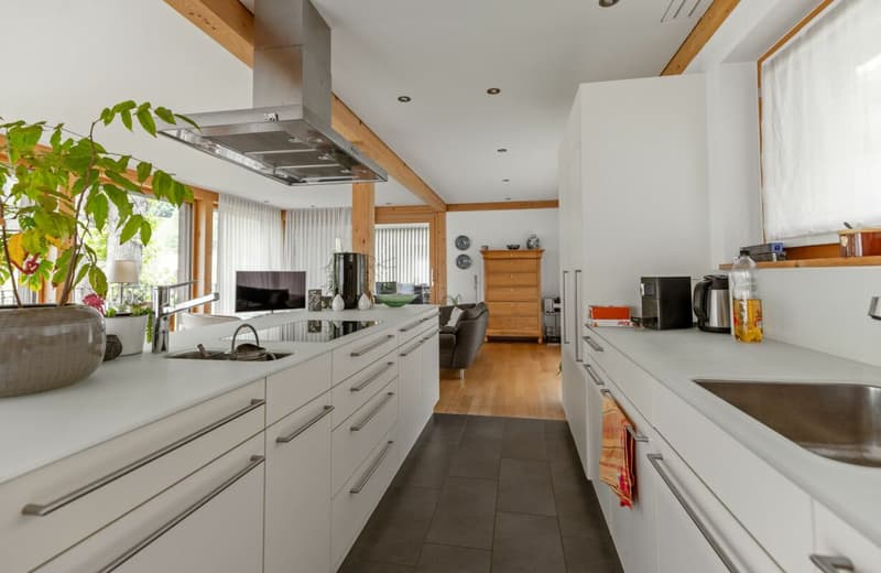 Zu verkaufen grosszügiges Terrassenhaus, 4.5 Zimmer, Länge 35 Meter. Am Bleicheliweg 2, 9055 Bühler bei Teufen, mit Weitsicht auf Wiese und Wald. Nur 2 Gehminuten bis Bahnhof ! (7)