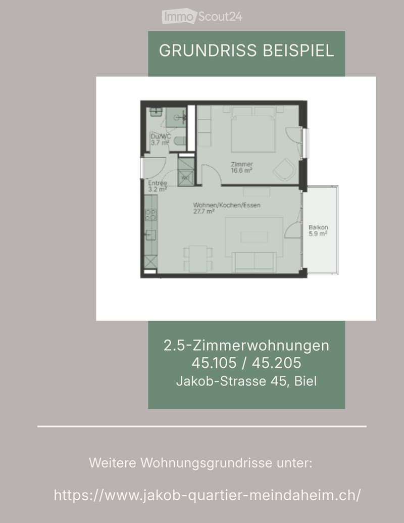 Beispiele von Grundrissen, 2.5-Zimmerwohnung