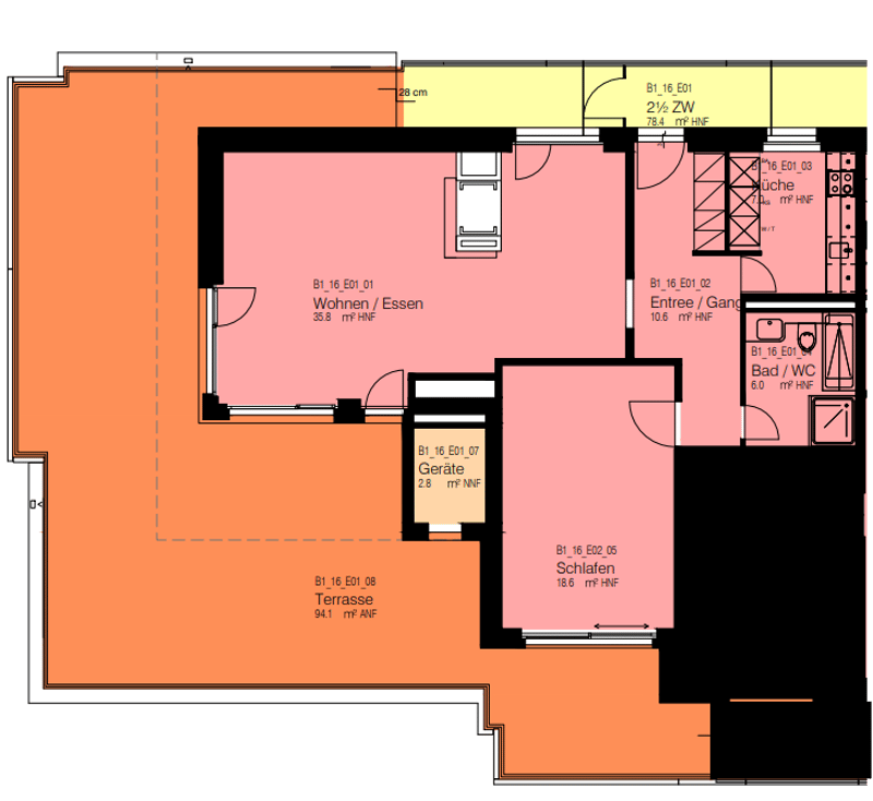 2.0 -Zimmerwohnung mit 94 m² Dachterrasse und Blick ins Grüne (7)