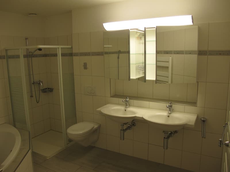 Badezimmer mit Dusche und runder Badewanne