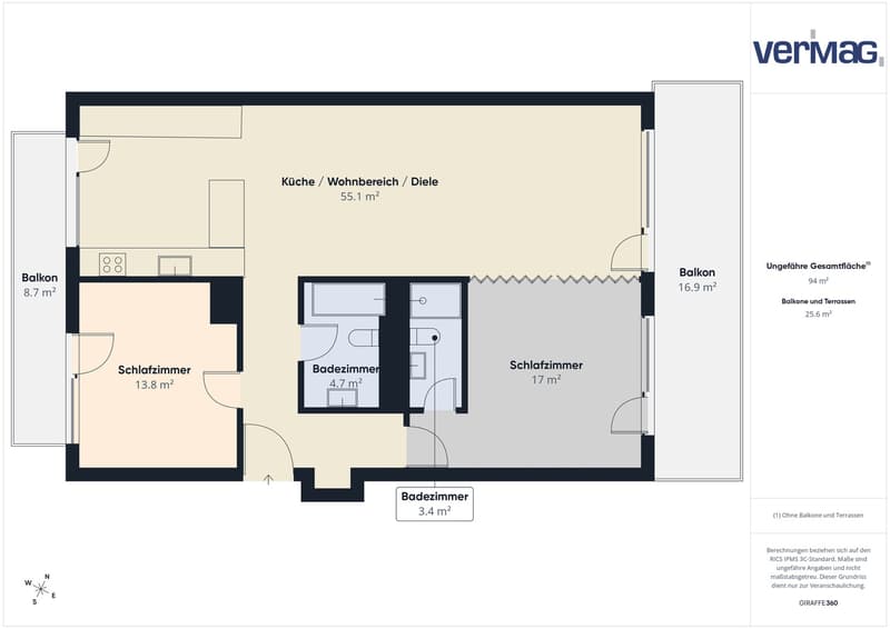 Vivre avec une vue dégagée : appartement lumineux avec deux balcons à Horgen (11)