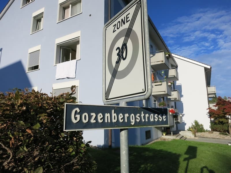 Street sign with Zone 30 and Gozenbergstrasse