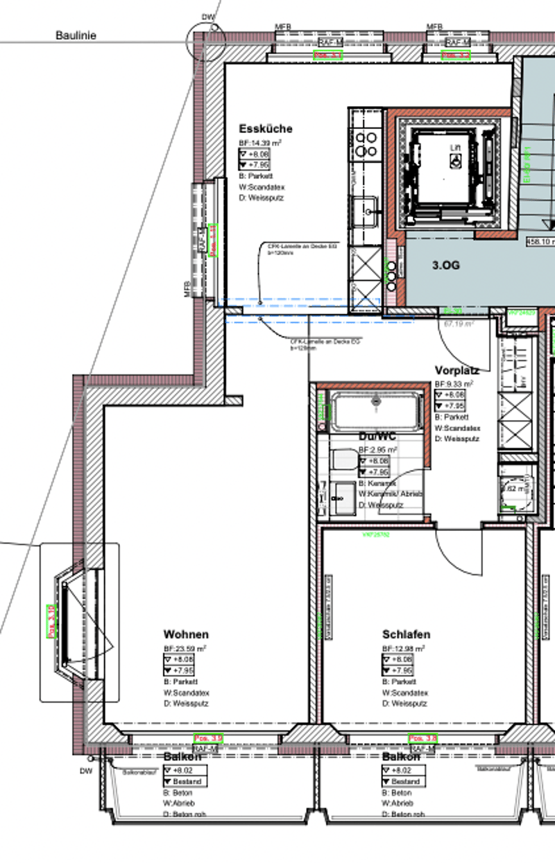 Kitchen, bathroom, living room, entrance, bedroom, balcony