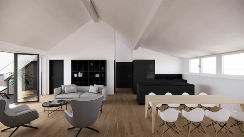 Visualisierung Wohn/-Esszimmer u. Küche