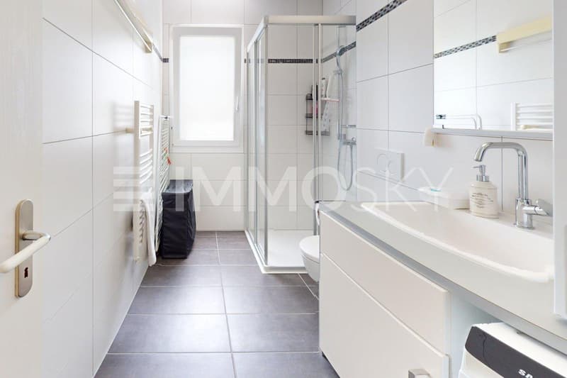 Salle de douche avec espace buanderie