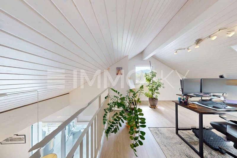 Mezzanine comprenant un bureau et une chambre