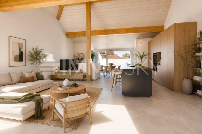 Magnifique pièce de vie avec belle hauteur sous-plafond homestaging