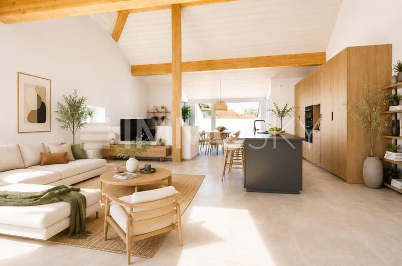 Magnifique pièce de vie avec belle hauteur sous-plafond homestaging