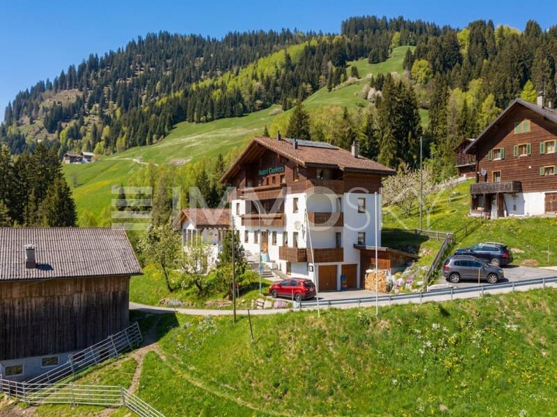 Traditionelles Bündnerhaus am Hang