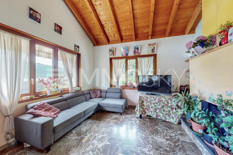 Luminosa zona living con camino