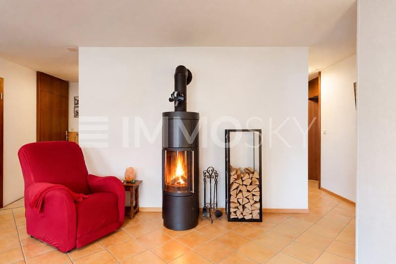 Ambiance chaleureuse avec poêle à bois