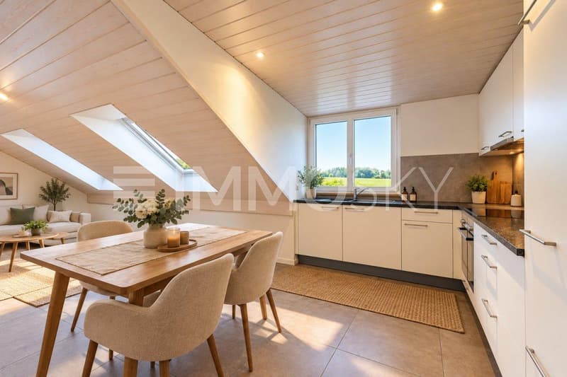 Cuisine moderne et vue sur la nature (homestaging)