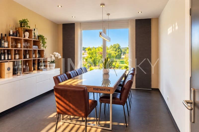 Modernes Esszimmer mit Panoramablick