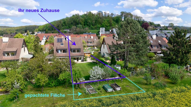 Das Haus mit der skizzierten Grundstücksgrenze