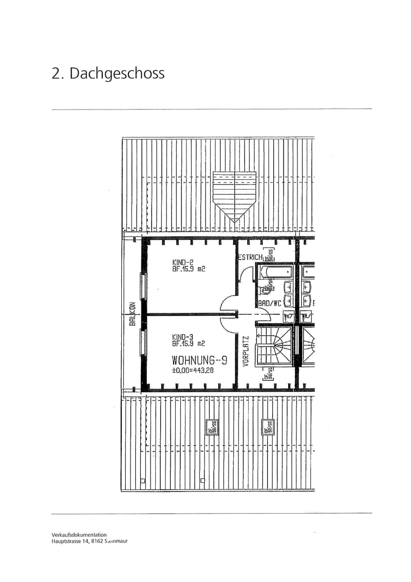 Two-story floor plan with multiple sections labeled, including living area and bedrooms.