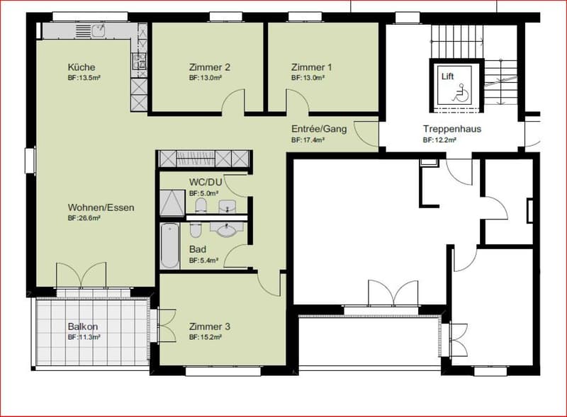 Grosszügige 1.5- Zimmer Wohnung im 1. Obergeschoss mit Balkon (5)