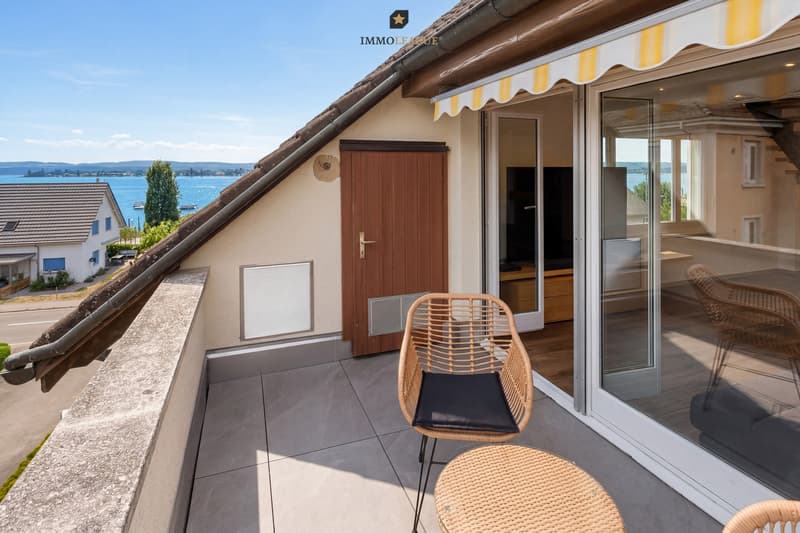 Die Terrasse mit separatem Reduit eröffnet einen herrlichen Blick auf den Untersee und den bewaldeten Seerücken. Ideal zum Entspannen und Geniessen.
