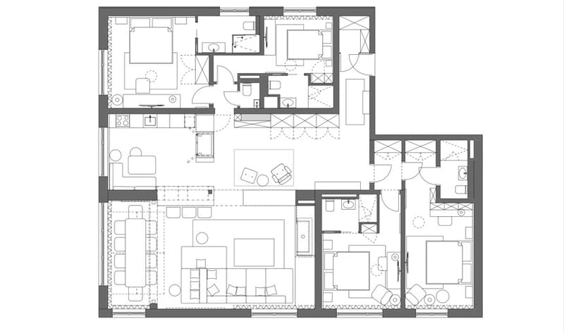 Open plan living and dining area, kitchen, 2 bedrooms, balcony, laundry