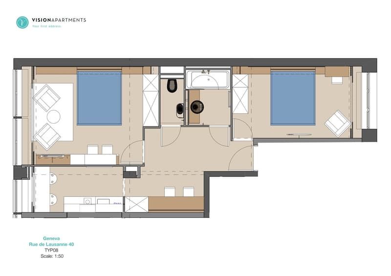 Spacious 3-Room Apartment (2 Bedroom) in Central Geneva - GL203 / GL303 / GL403 / GL602 (6)