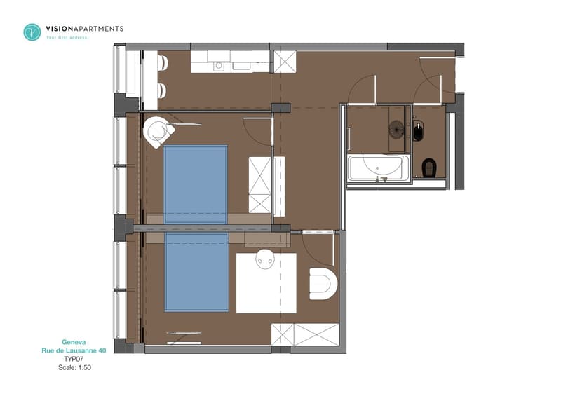 Spacious 3-Room Apartment (2 Bedroom) in Central Geneva - GL203 / GL303 / GL403 / GL602 (5)