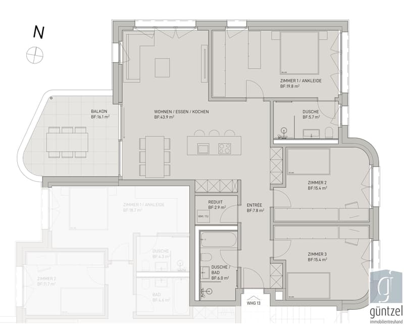 Grundriss 4.5-Zimmerwohnung 1. + 2. OG links