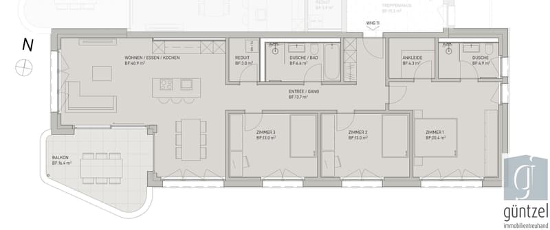 Grundriss 4.5-Zimmerwohnung im 1. + 2. OG links
