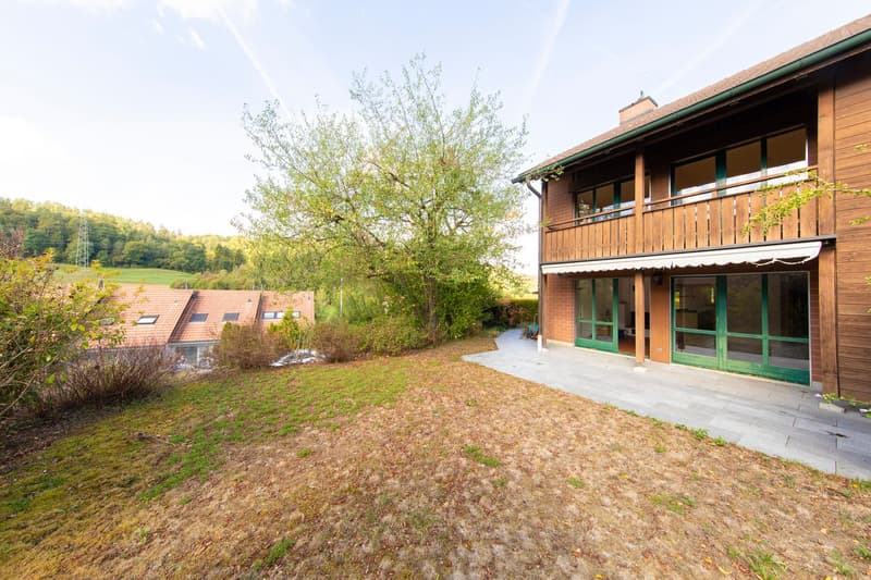 Rückseite mit Sitzplatz und Balkon