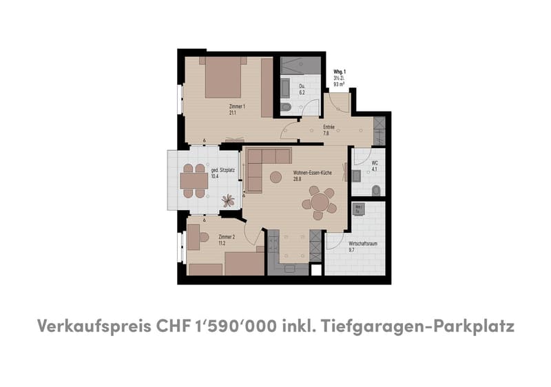 3.5 Zimmer Gartenwohnung in Zürich-Witikon