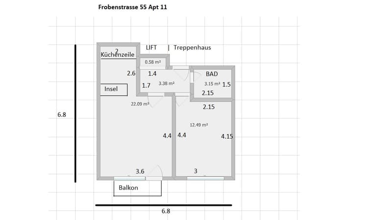1 bedroom, 1 bathroom, kitchen, living room, balcony