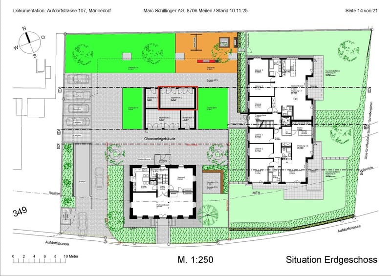 Multi-apartment building, three stories, terrace, garden, swimming pool, basement