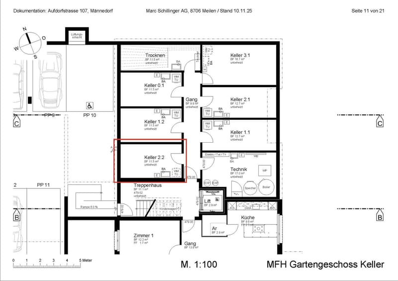 Main living area with two entrances, separate kitchen, three bedrooms, two bathrooms, stair, entrance hall, storage room, stairwell, cellar