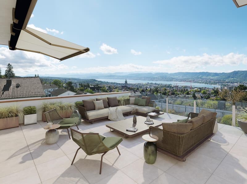 Geniessen Sie ein exklusives Wohnambiente mit einem Weitblick, der von der Stadt Zürich über den Zürichsee bis in die Ferne reicht! (1)