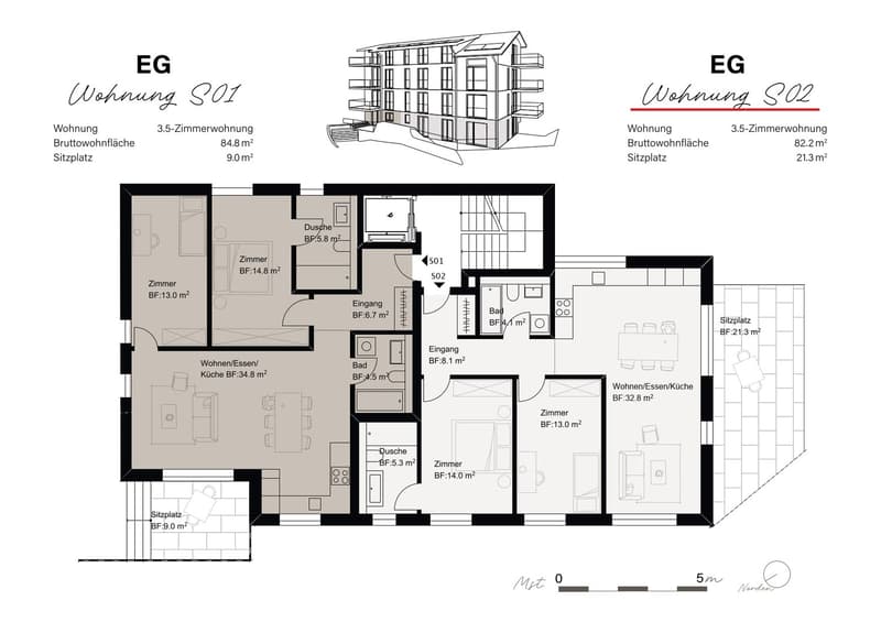 Nouveau Bâtiment - Appartement 3.5 Pièces Réfléchi avec Espace de Siège (4)