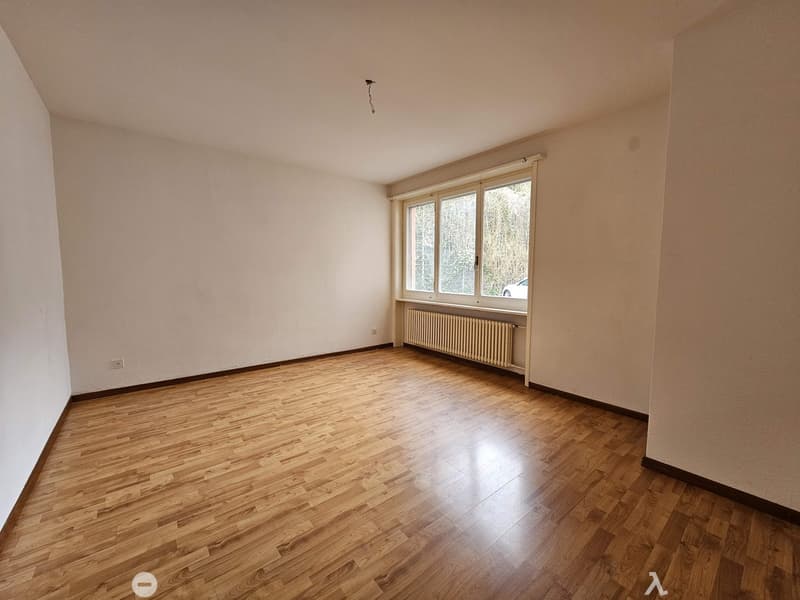 Spacious bedroom with hardwood flooring, large windows, and a radiator along the wall.