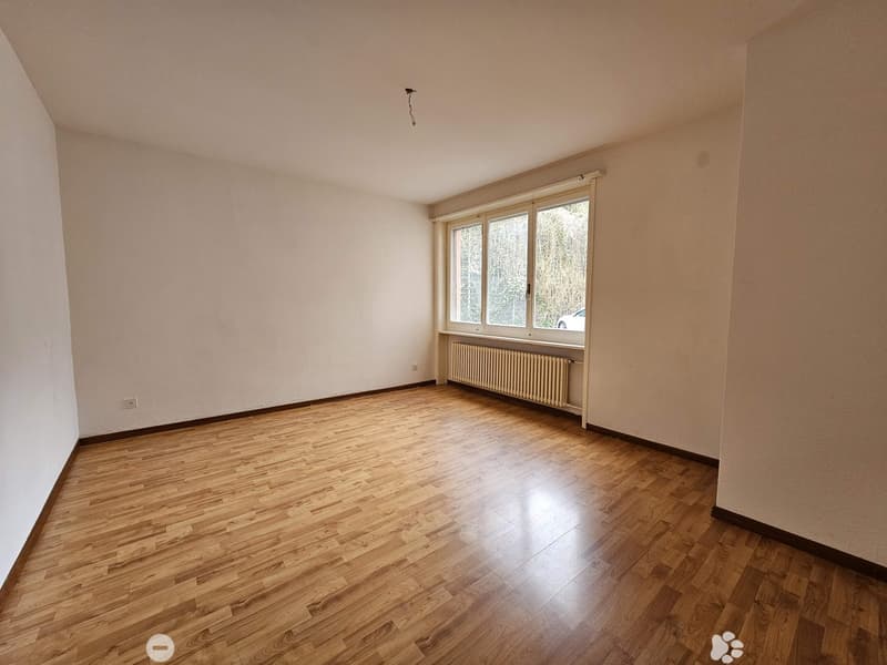 Spacious bedroom with hardwood flooring, large windows, and a radiator along the wall.