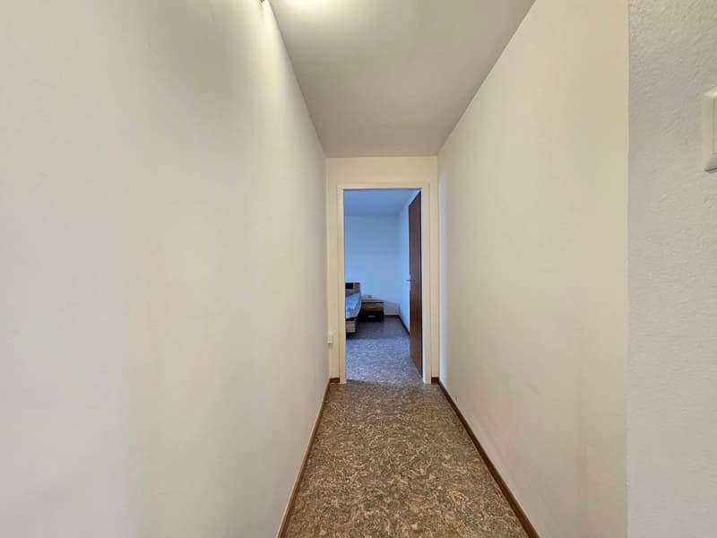 empty corridor with carpeted floor and doors