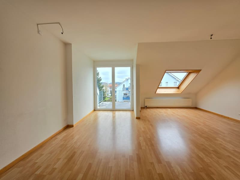 empty room, wooden floor, sliding glass door, balcony, skylight window