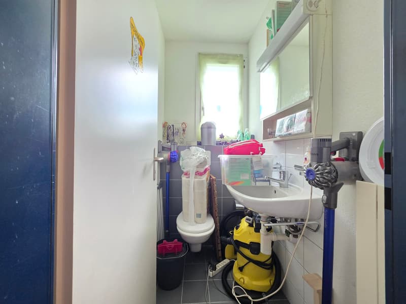 small bathroom with toilet, sink, and a washing machine