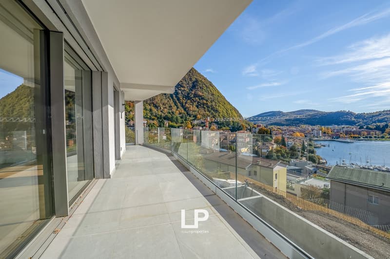 large balcony with panoramic view, full glass balustrade