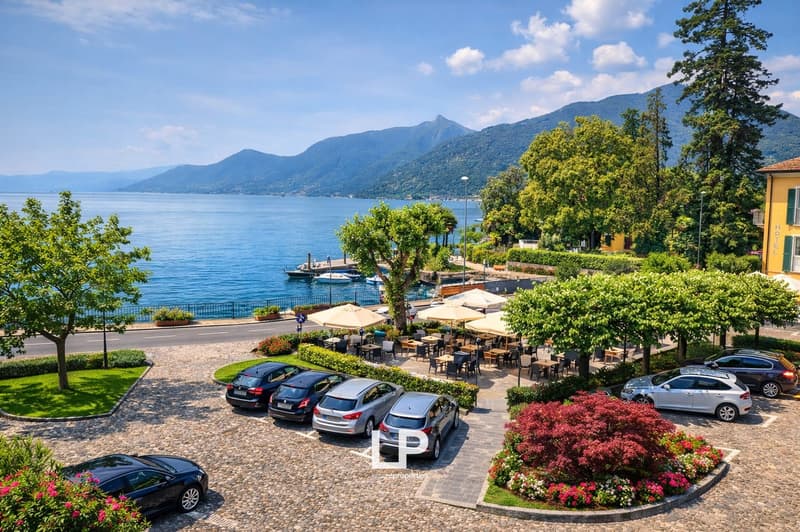 multiple cars parked near waterfront