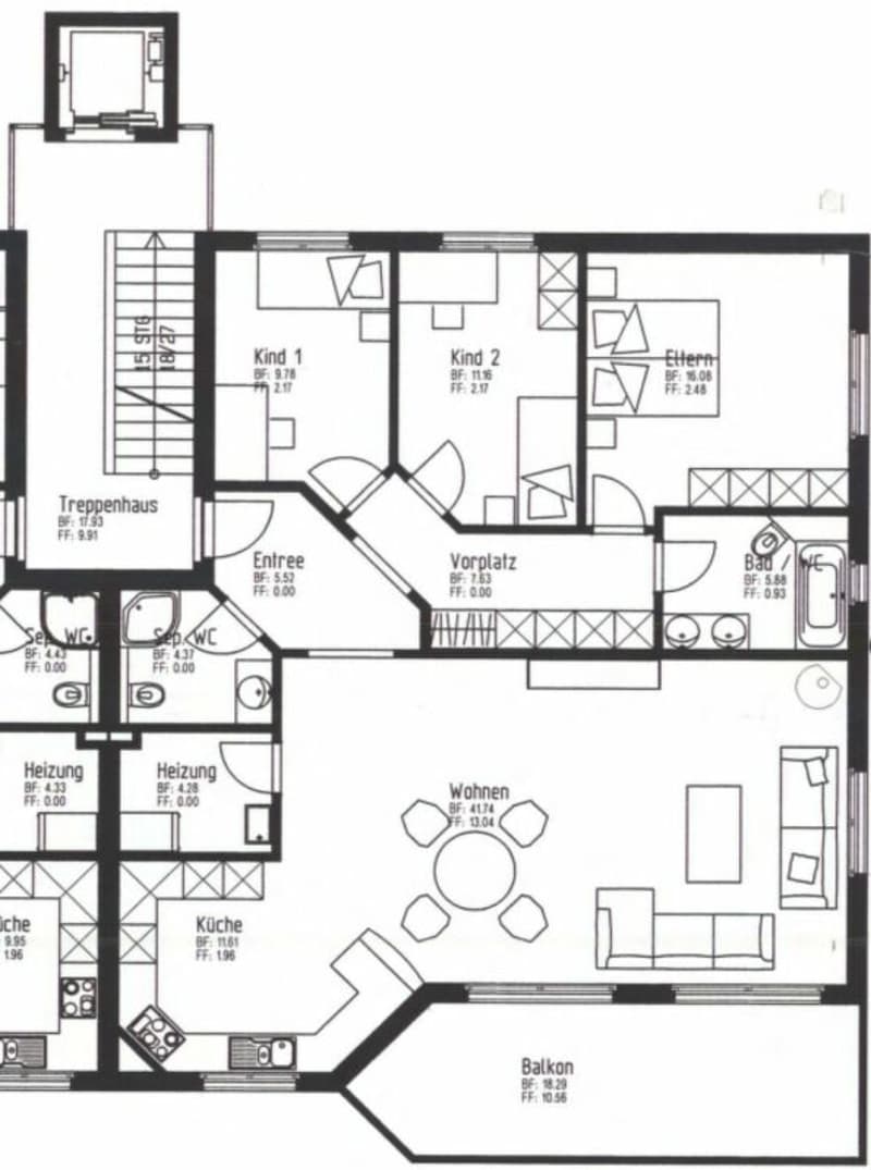 Grundriss Wohnung mit grossem Balkon