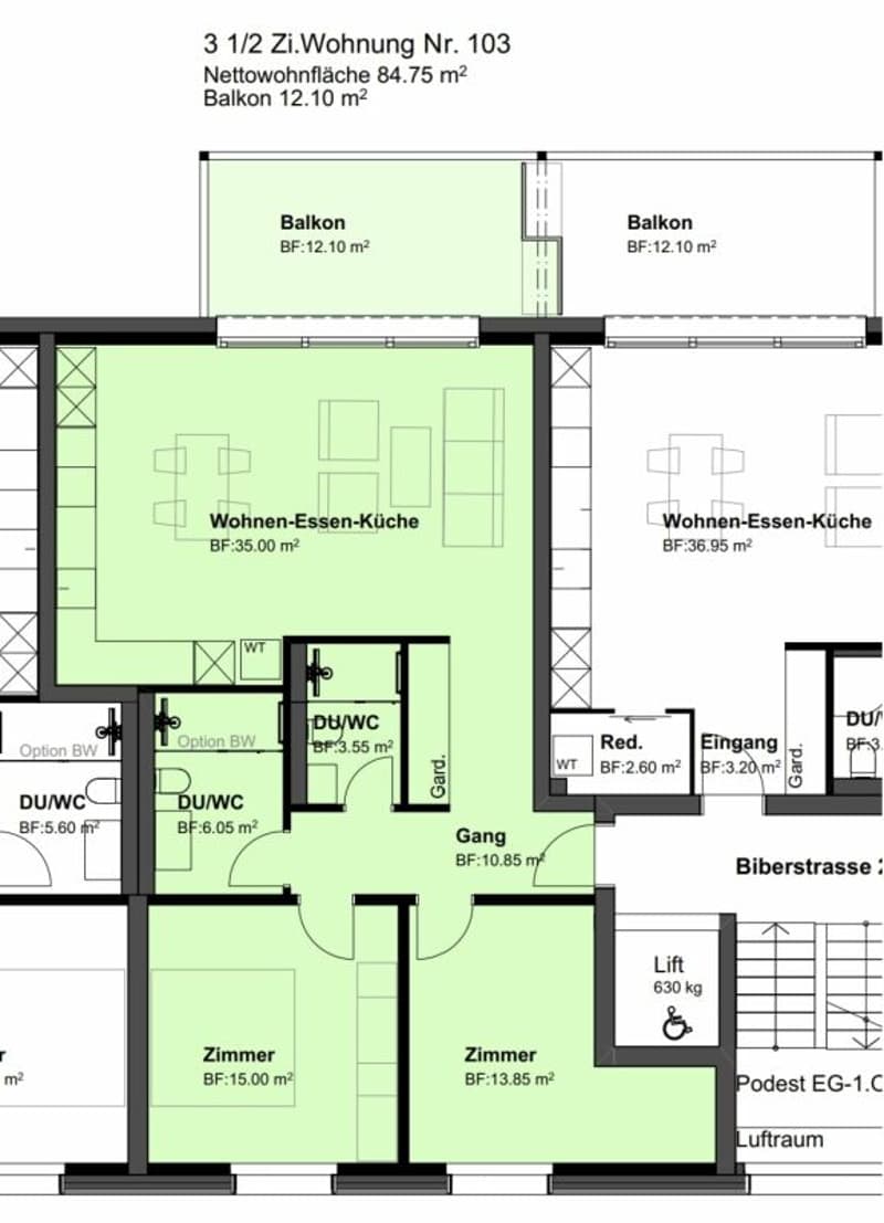 3,5 Zimmer plus Balkon und Lift
