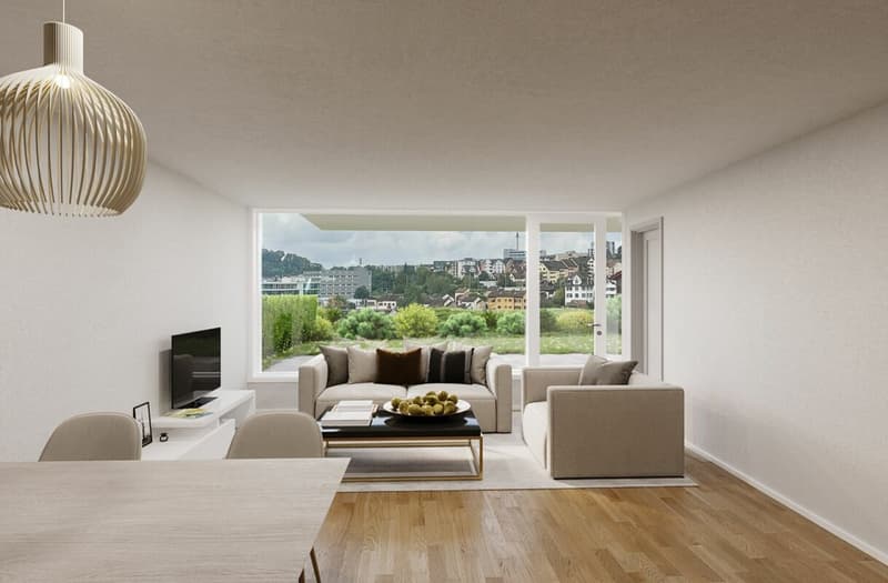 Die Wohnqualitäten der neuen 3,5 Zimmerwohnung mit Abendsonne in Flurlingen mit Terrasse und Gartensitzplatz