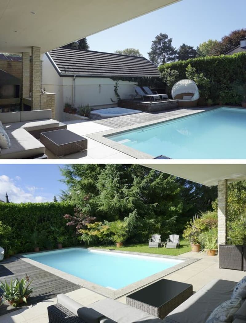 gedeckter Sitzplatz mit Poolansicht, EG