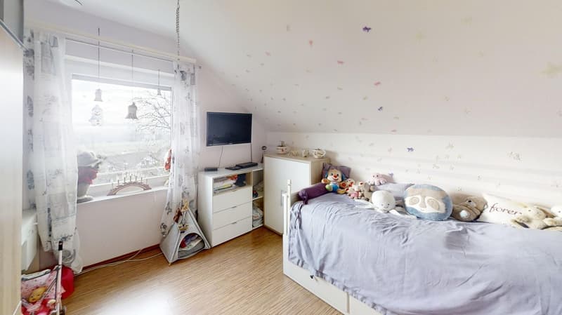 single bed, white wardrobe, white furniture, tv, window, wooden floor