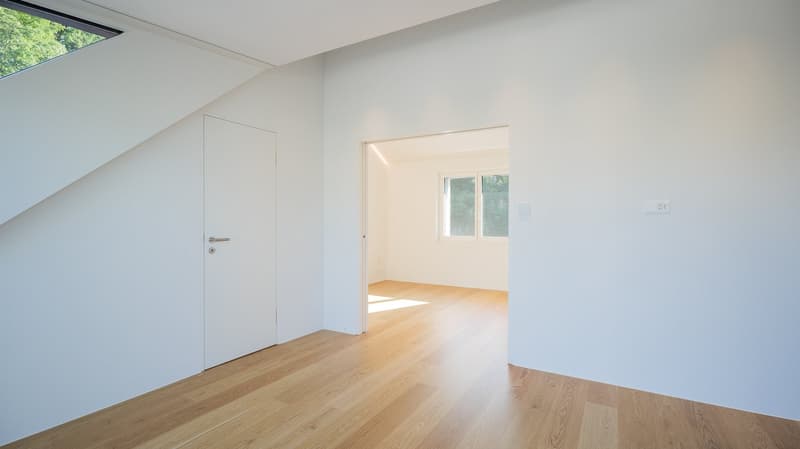 empty room, wooden floor, white walls, window, door