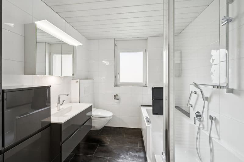 Saniertes Badezimmer mit Tageslicht, Dusche und begehbarer Badewanne