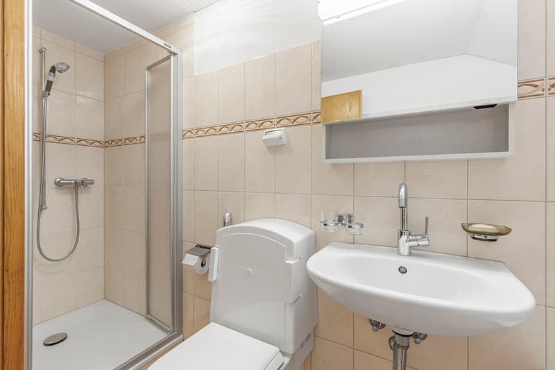 Badezimmer mit Badewanne und Dusche