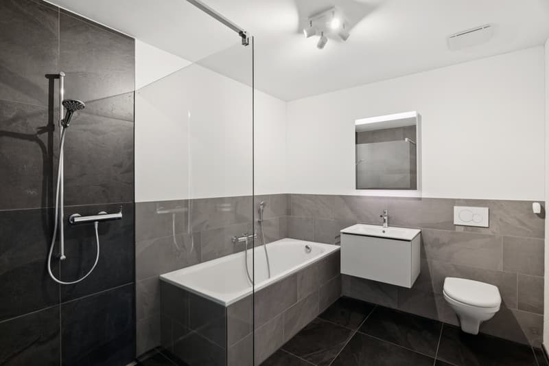 Modernes Badezimmer mit Badewanne, Dusche, WC & Lavabo